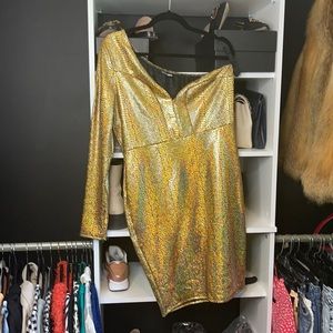 Gold Holographic One Shouldered Dress